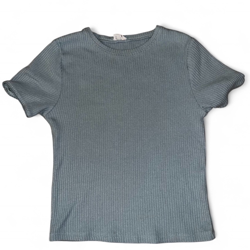 Ribbed Blue Short Sleeve Crop Top